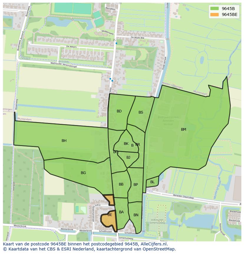 Afbeelding van het postcodegebied 9645 BE op de kaart.