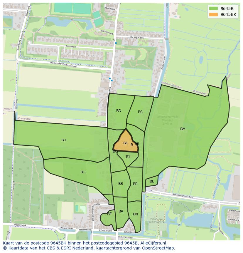 Afbeelding van het postcodegebied 9645 BK op de kaart.
