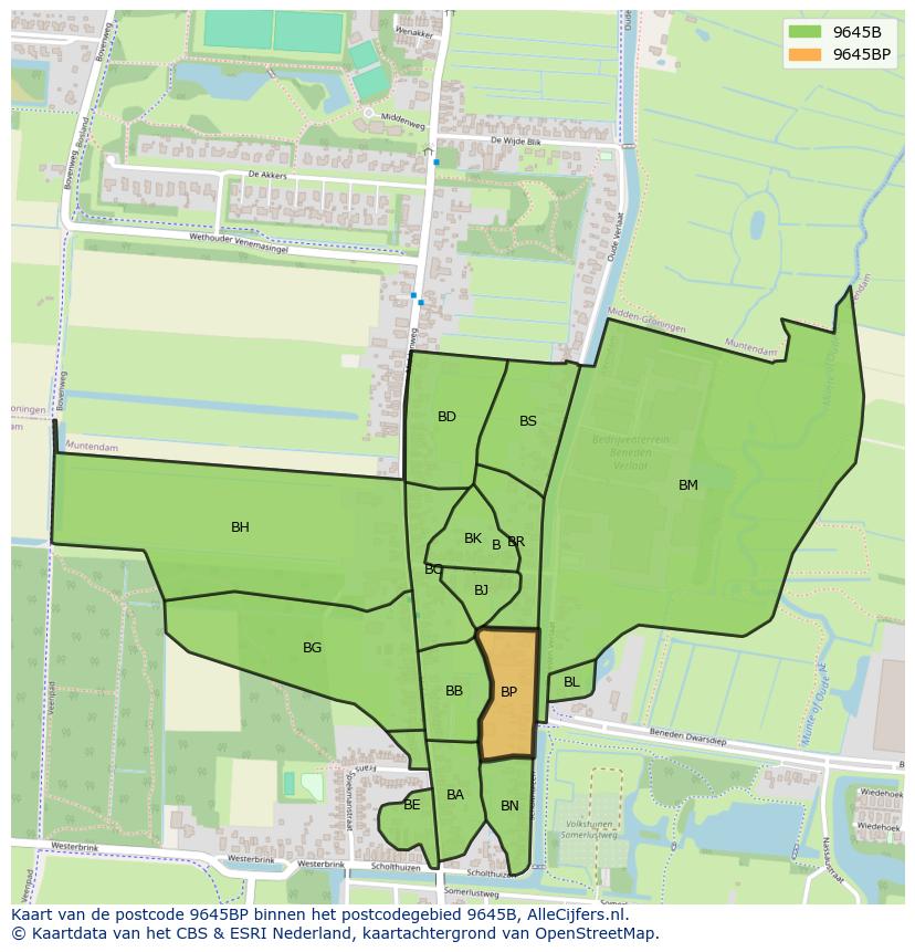 Afbeelding van het postcodegebied 9645 BP op de kaart.