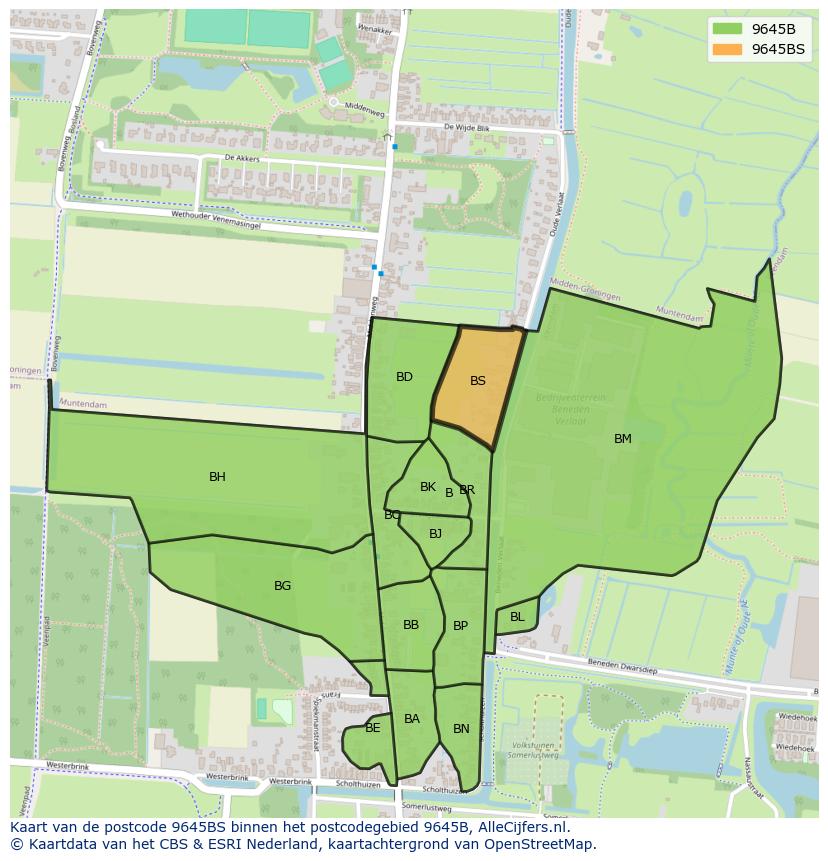 Afbeelding van het postcodegebied 9645 BS op de kaart.