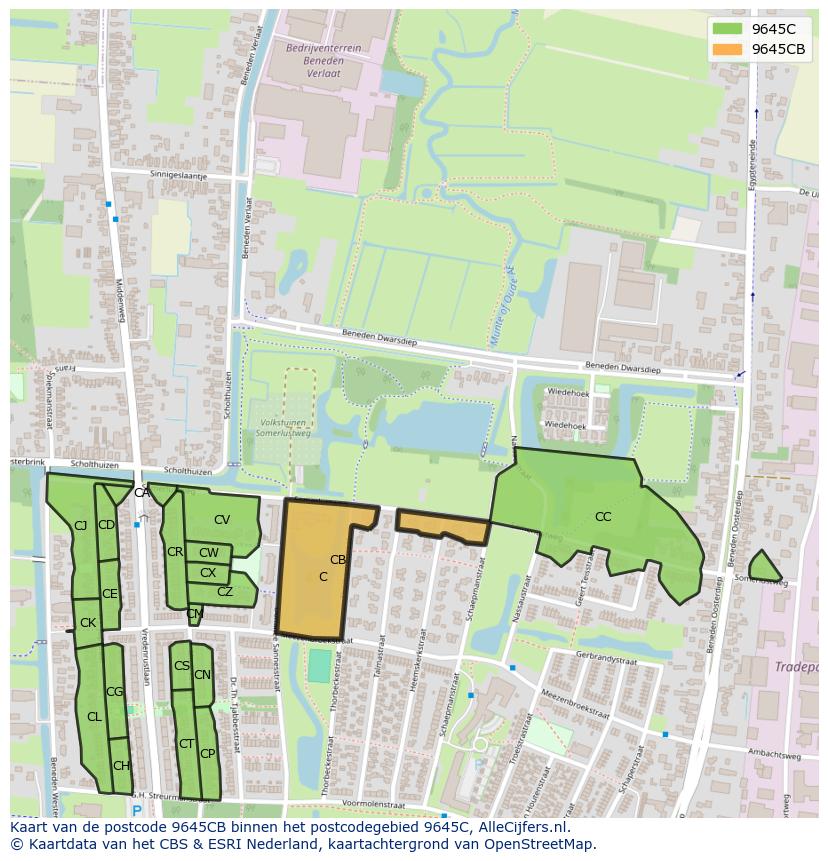 Afbeelding van het postcodegebied 9645 CB op de kaart.