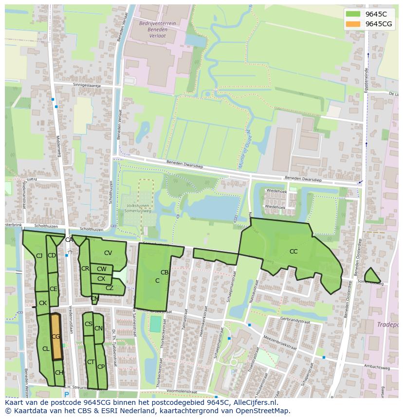 Afbeelding van het postcodegebied 9645 CG op de kaart.