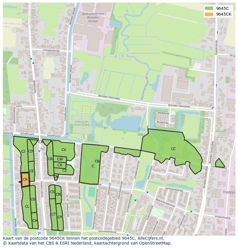 Afbeelding van het postcodegebied 9645 CK op de kaart.