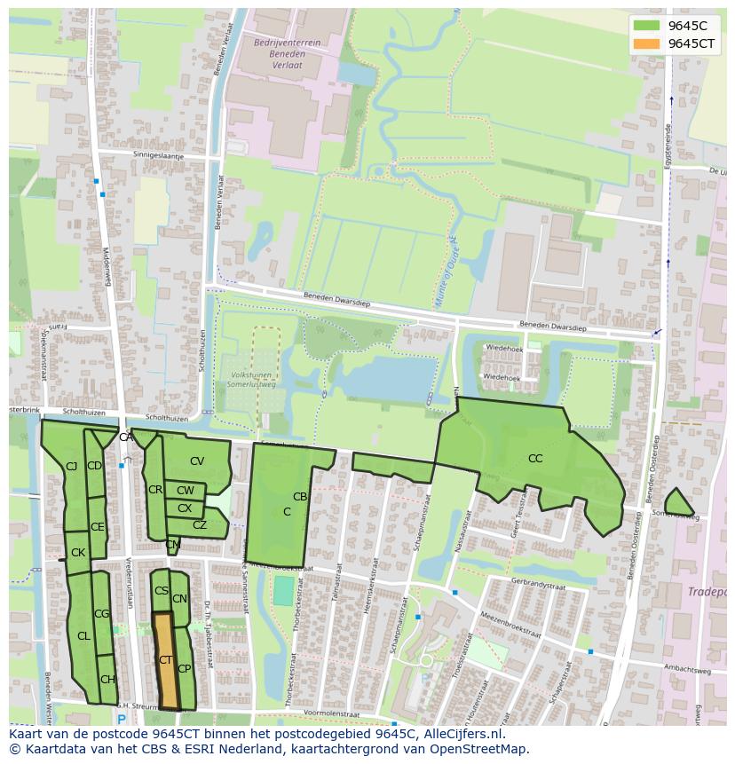 Afbeelding van het postcodegebied 9645 CT op de kaart.