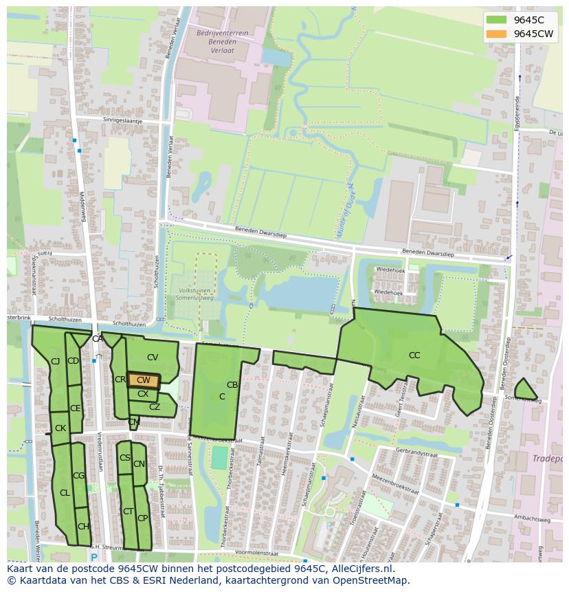 Afbeelding van het postcodegebied 9645 CW op de kaart.