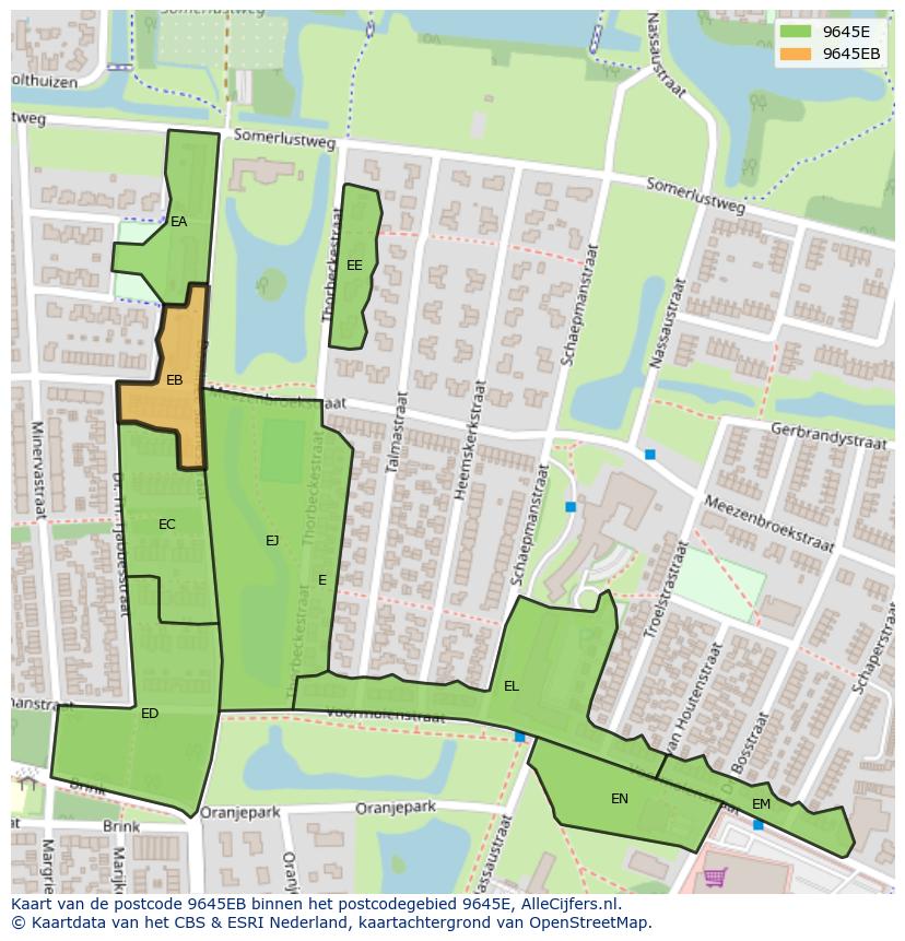 Afbeelding van het postcodegebied 9645 EB op de kaart.