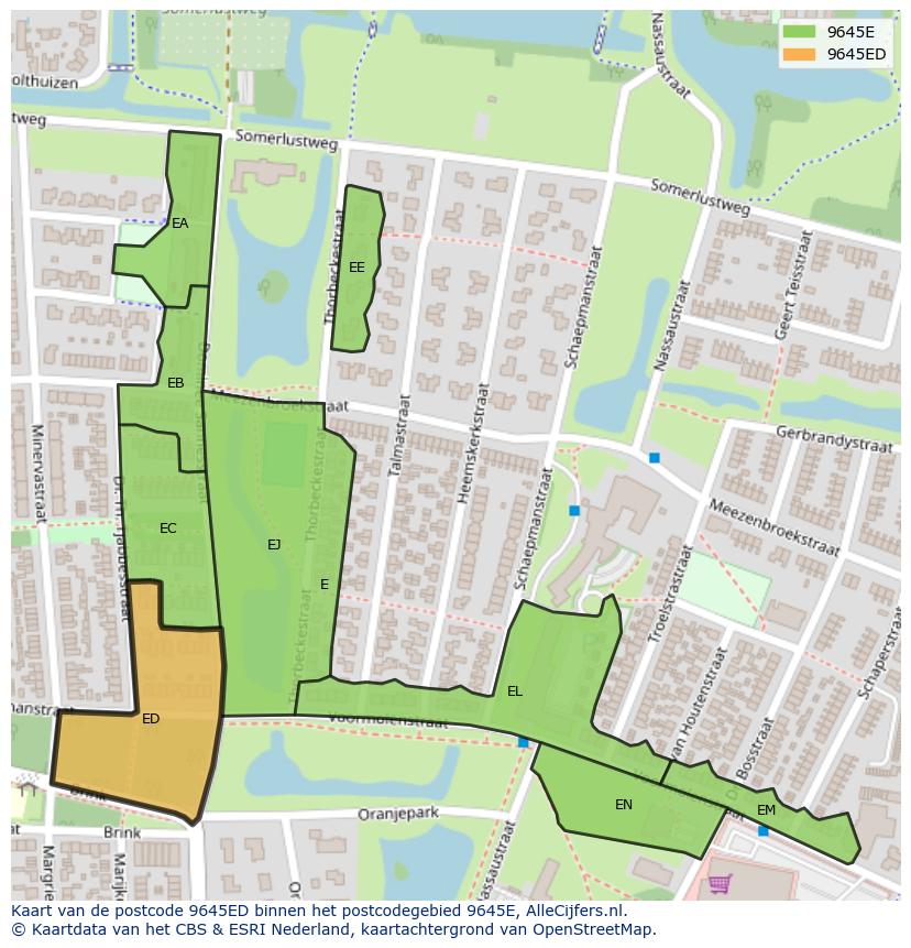 Afbeelding van het postcodegebied 9645 ED op de kaart.