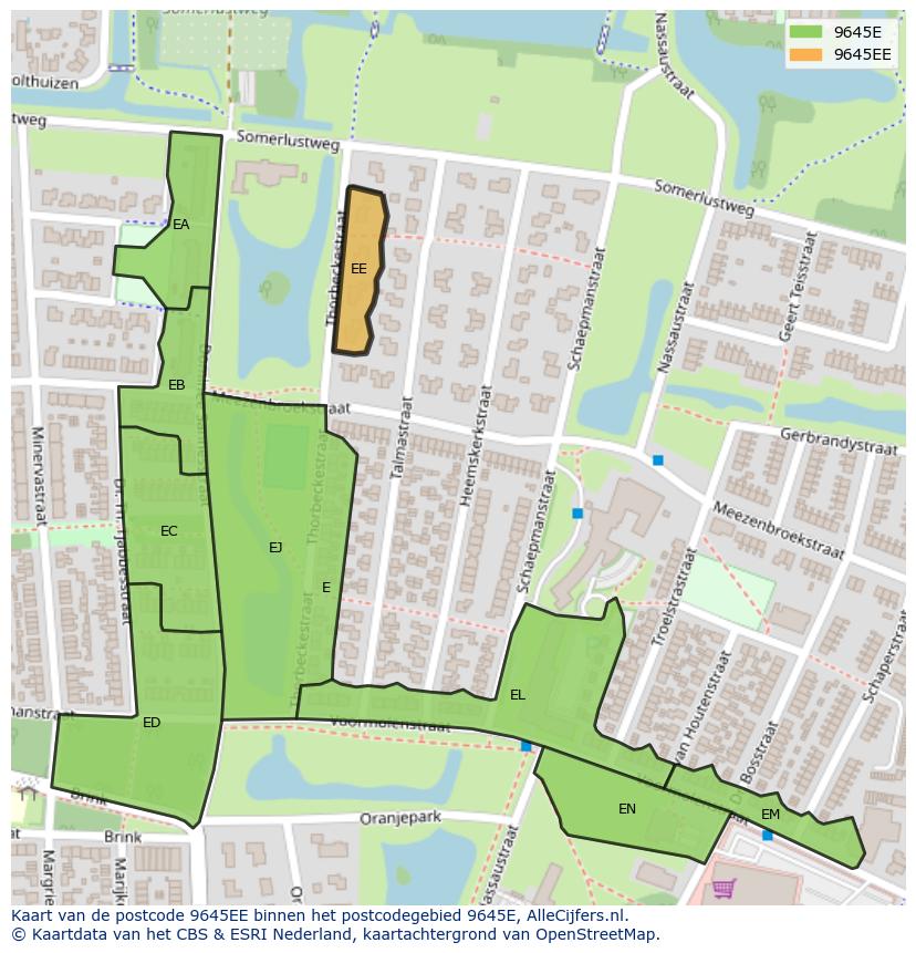 Afbeelding van het postcodegebied 9645 EE op de kaart.