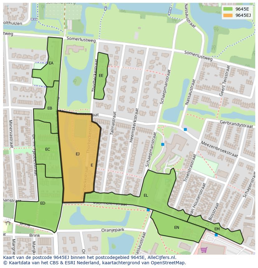 Afbeelding van het postcodegebied 9645 EJ op de kaart.