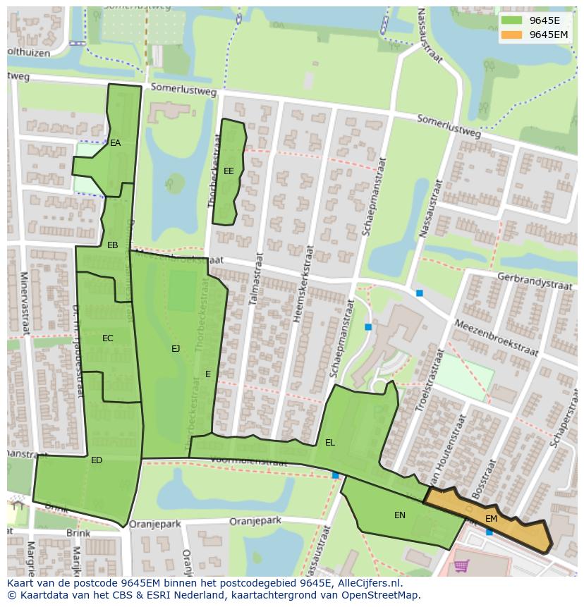 Afbeelding van het postcodegebied 9645 EM op de kaart.