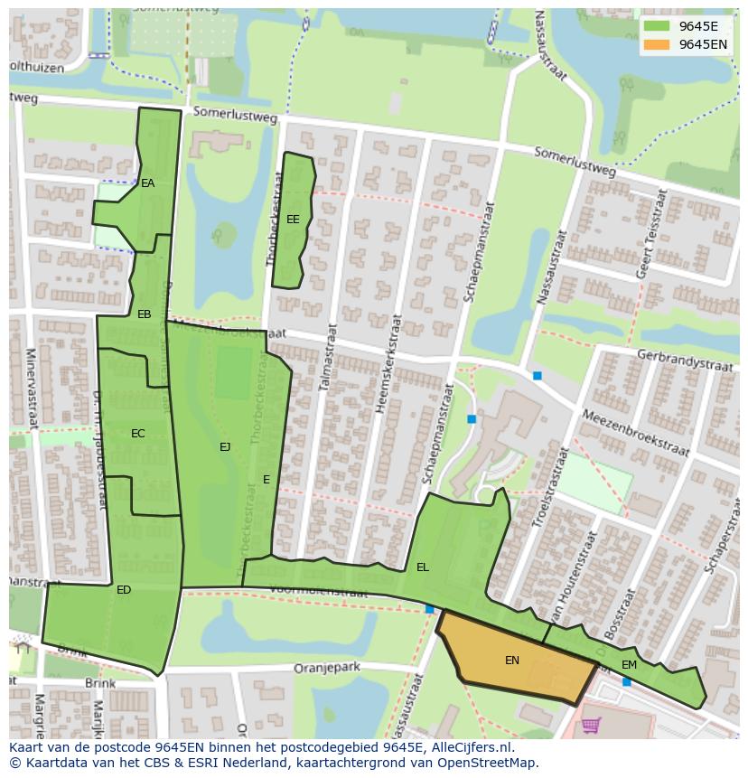 Afbeelding van het postcodegebied 9645 EN op de kaart.