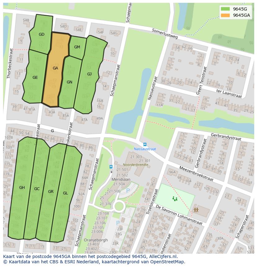 Afbeelding van het postcodegebied 9645 GA op de kaart.