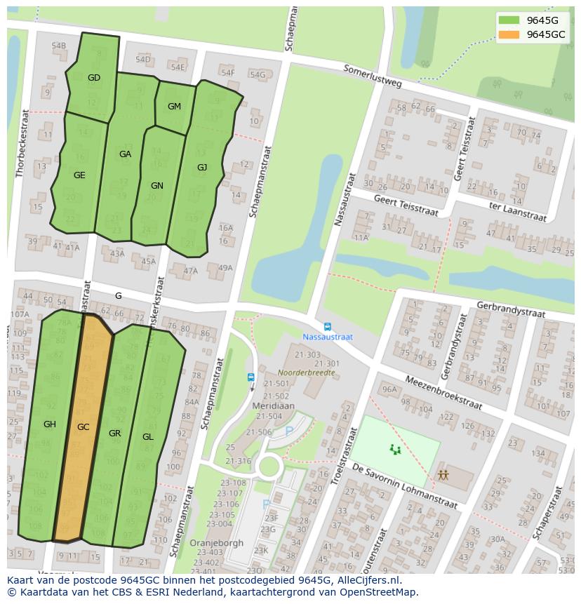 Afbeelding van het postcodegebied 9645 GC op de kaart.