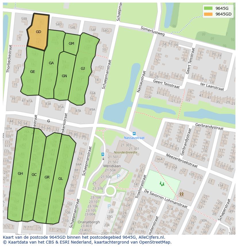 Afbeelding van het postcodegebied 9645 GD op de kaart.