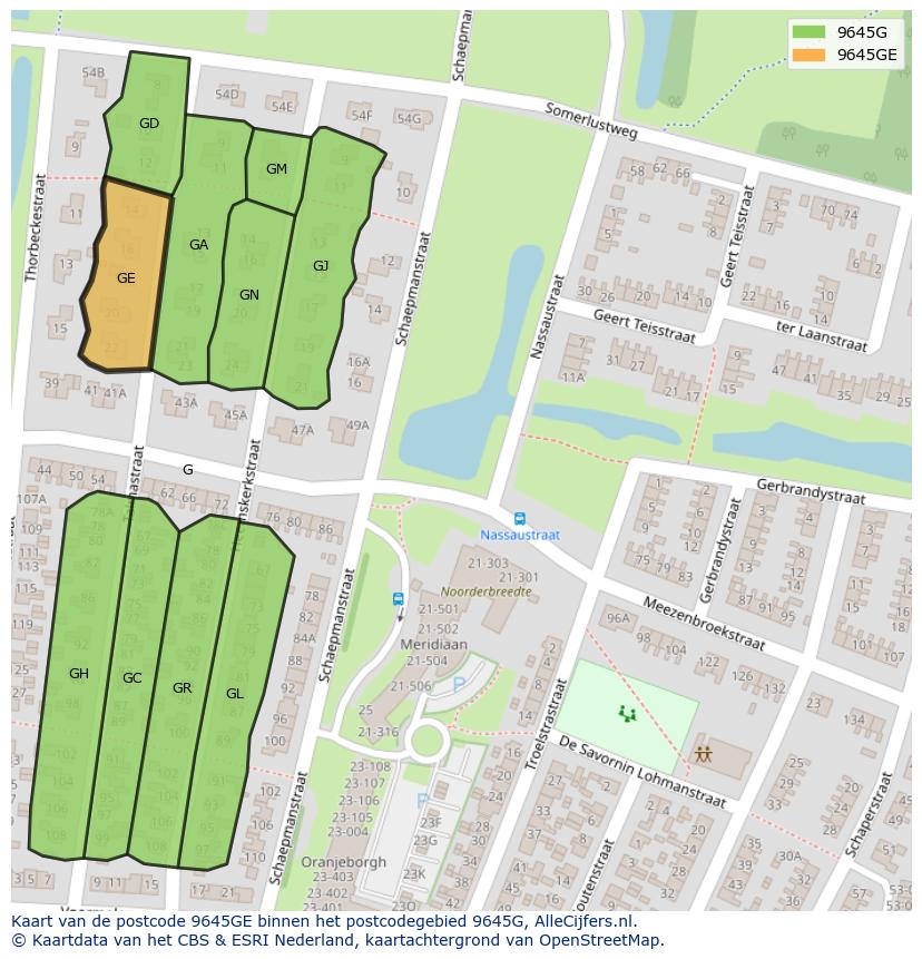 Afbeelding van het postcodegebied 9645 GE op de kaart.