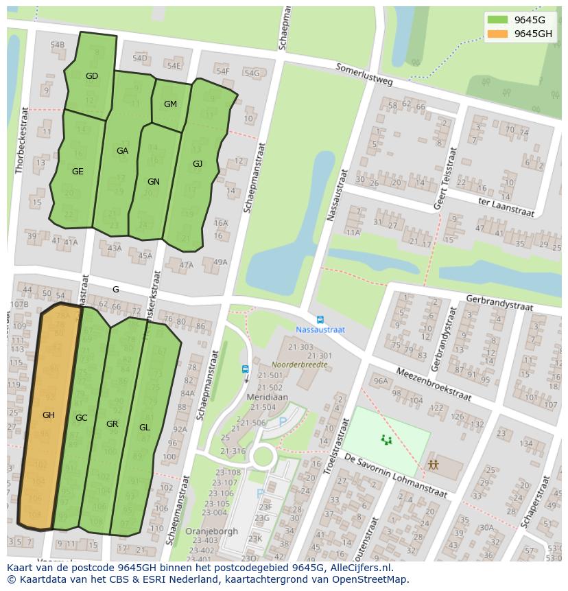 Afbeelding van het postcodegebied 9645 GH op de kaart.