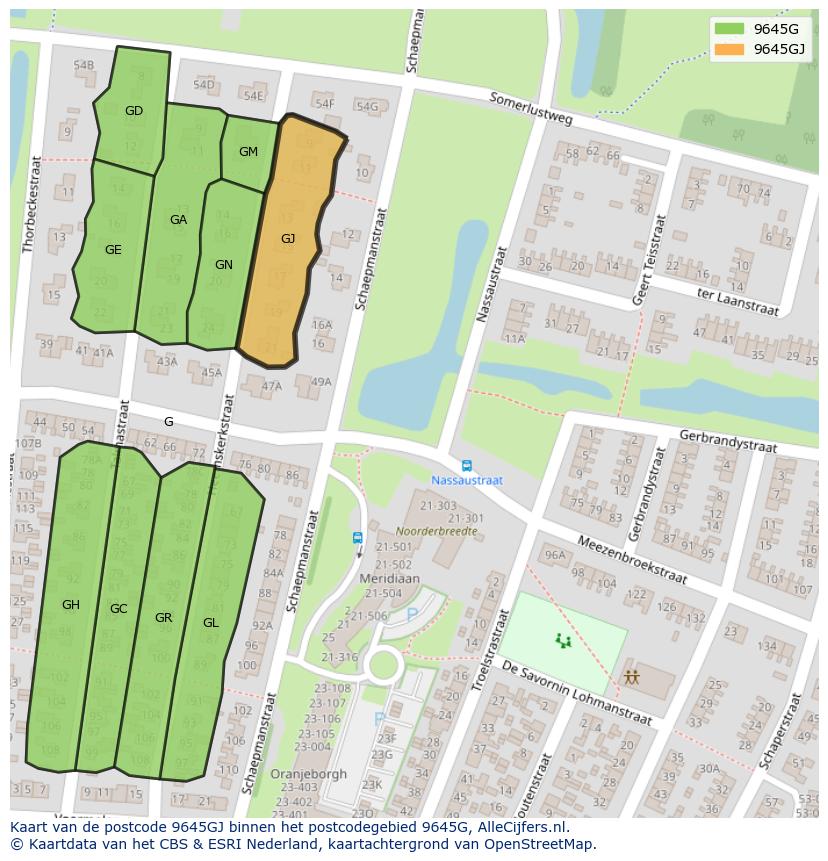 Afbeelding van het postcodegebied 9645 GJ op de kaart.