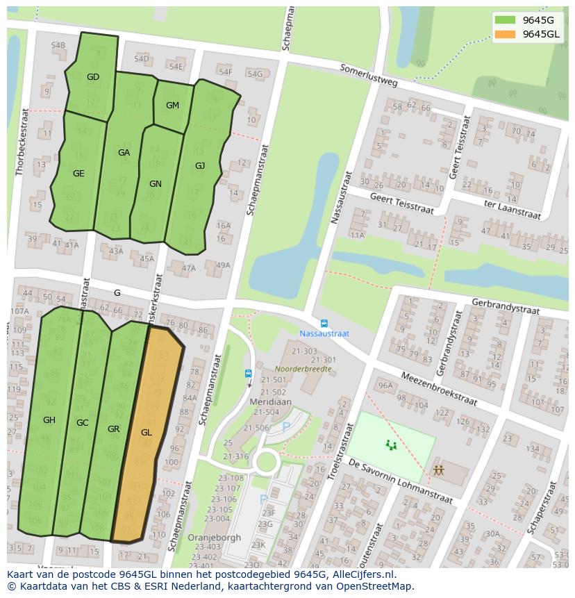 Afbeelding van het postcodegebied 9645 GL op de kaart.