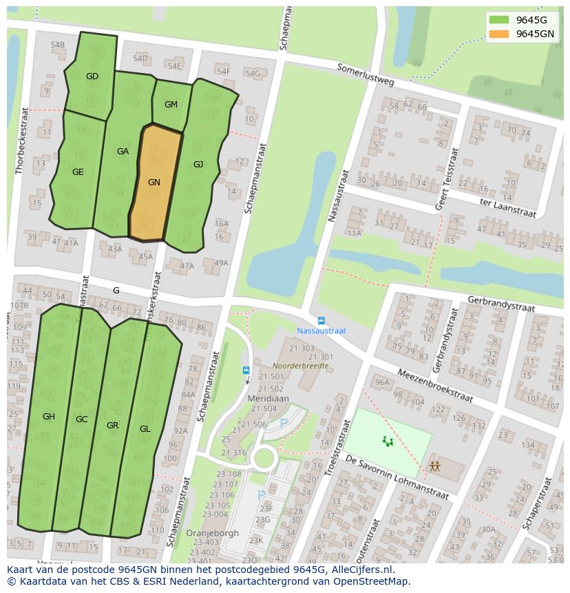 Afbeelding van het postcodegebied 9645 GN op de kaart.