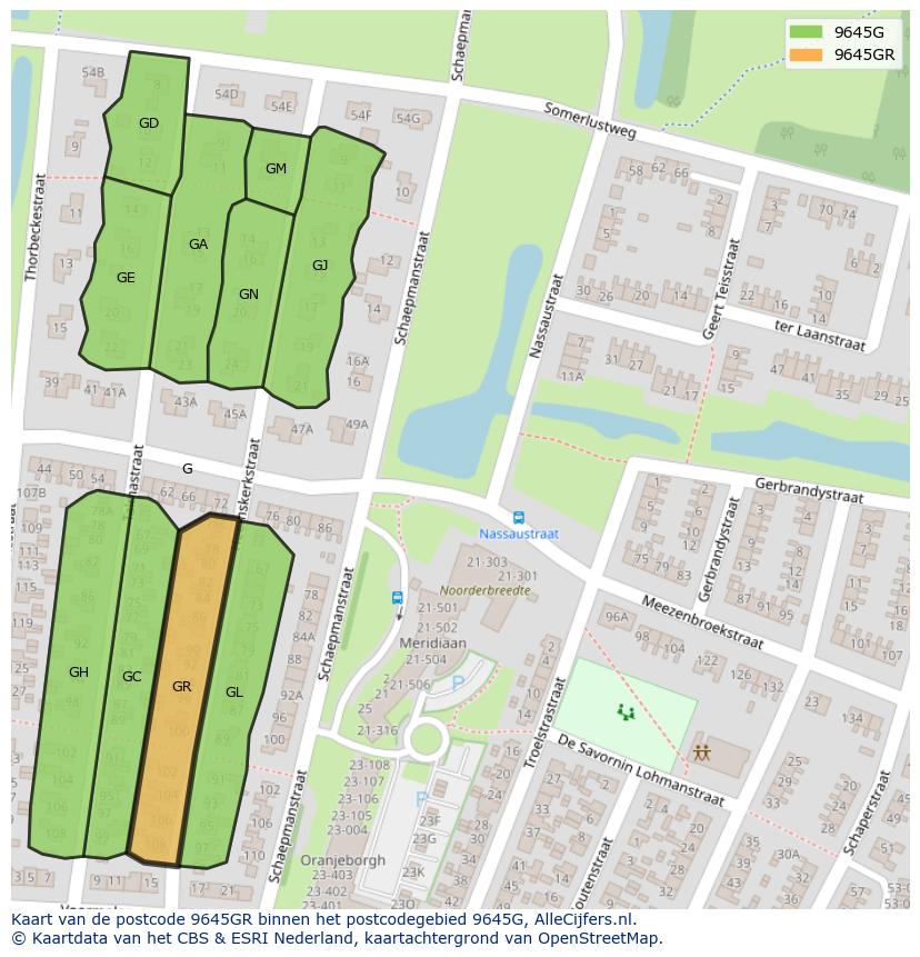 Afbeelding van het postcodegebied 9645 GR op de kaart.