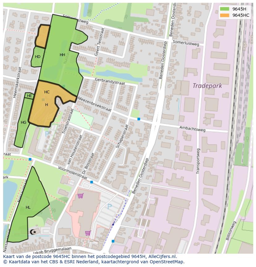 Afbeelding van het postcodegebied 9645 HC op de kaart.