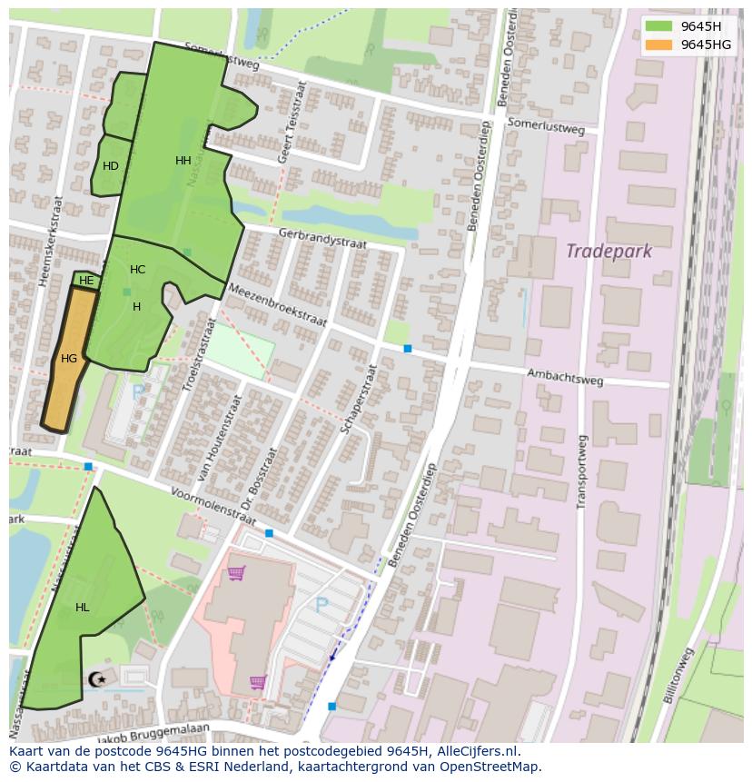 Afbeelding van het postcodegebied 9645 HG op de kaart.