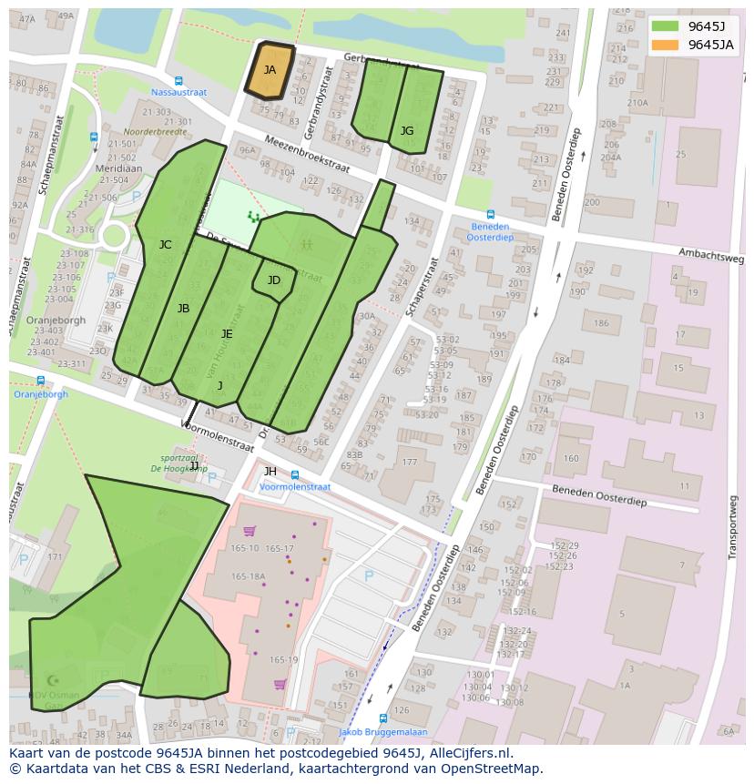 Afbeelding van het postcodegebied 9645 JA op de kaart.