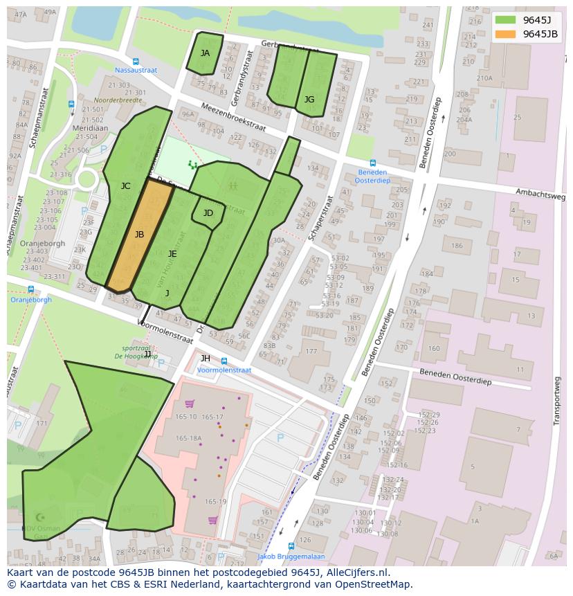 Afbeelding van het postcodegebied 9645 JB op de kaart.