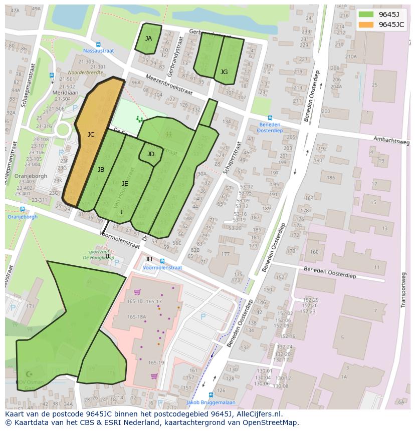 Afbeelding van het postcodegebied 9645 JC op de kaart.
