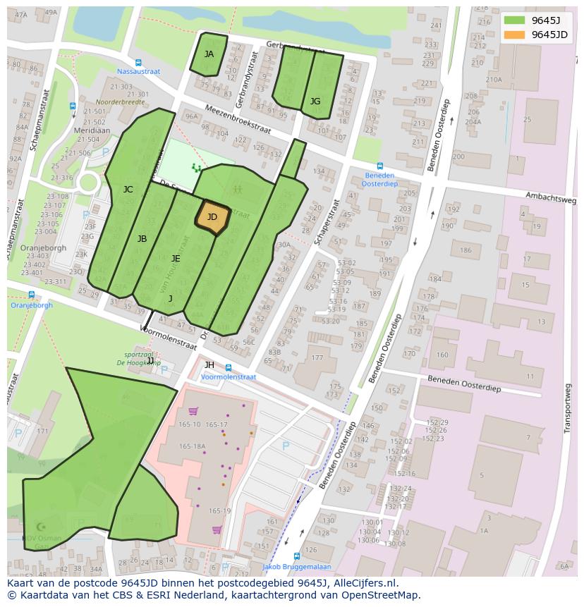 Afbeelding van het postcodegebied 9645 JD op de kaart.