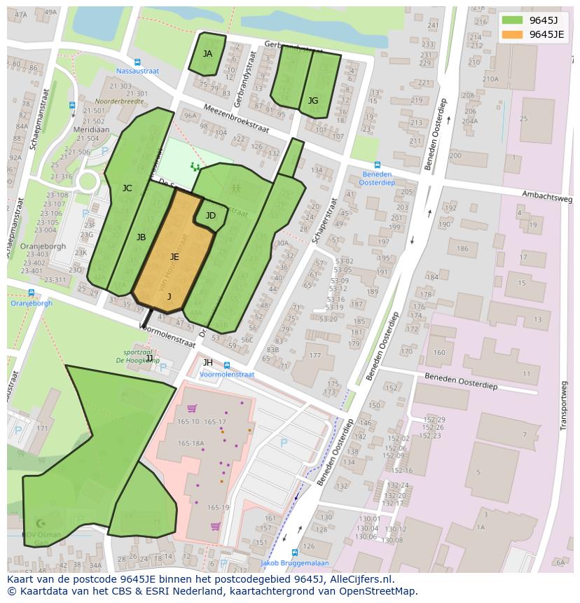 Afbeelding van het postcodegebied 9645 JE op de kaart.