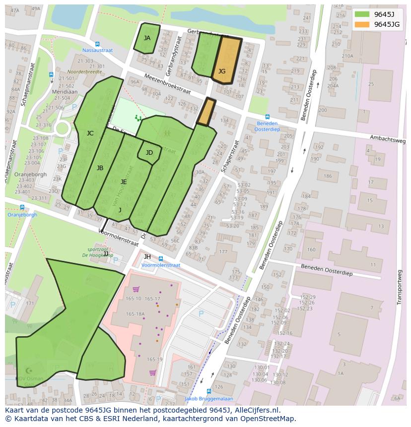 Afbeelding van het postcodegebied 9645 JG op de kaart.