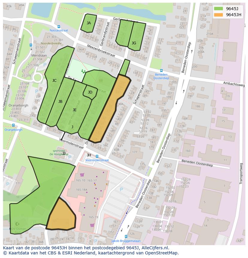 Afbeelding van het postcodegebied 9645 JH op de kaart.