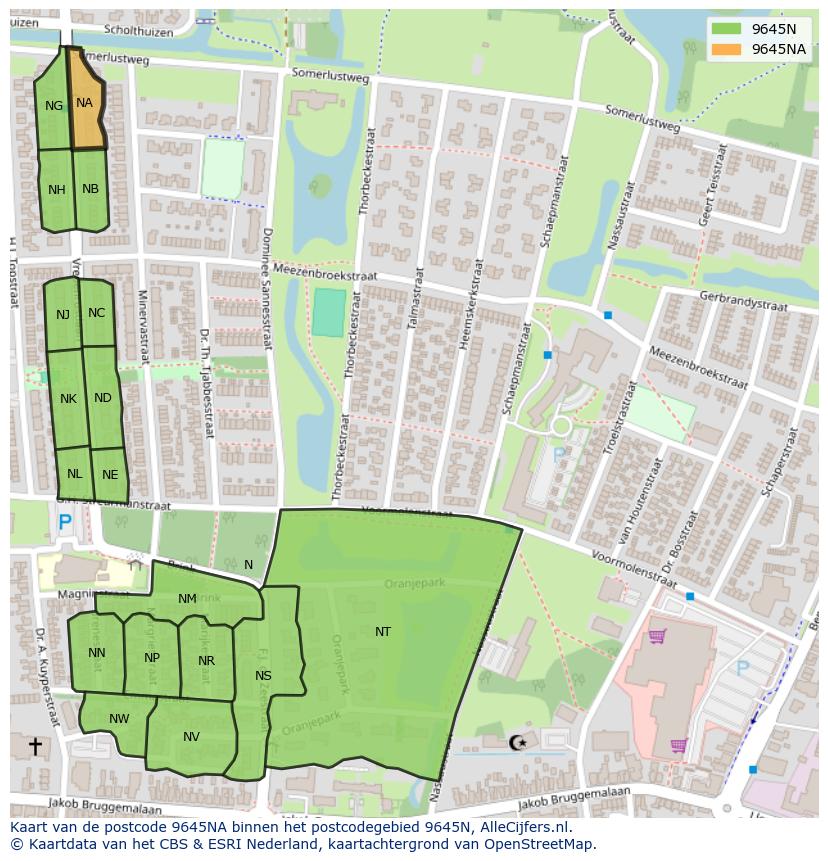 Afbeelding van het postcodegebied 9645 NA op de kaart.