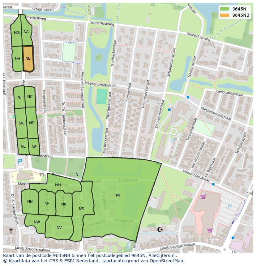 Afbeelding van het postcodegebied 9645 NB op de kaart.