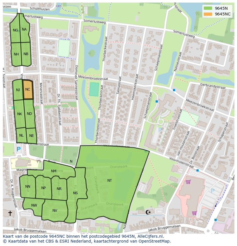 Afbeelding van het postcodegebied 9645 NC op de kaart.