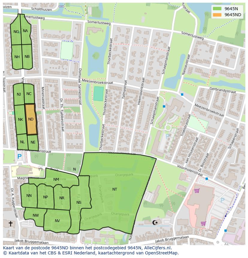 Afbeelding van het postcodegebied 9645 ND op de kaart.