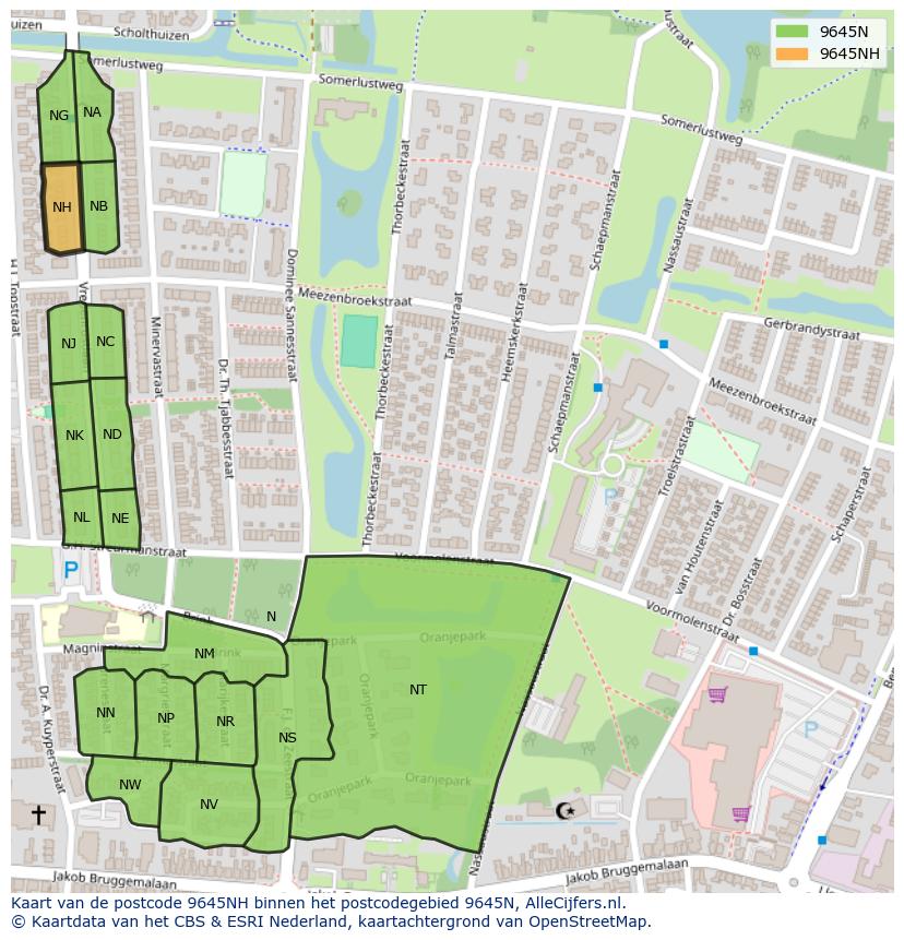 Afbeelding van het postcodegebied 9645 NH op de kaart.
