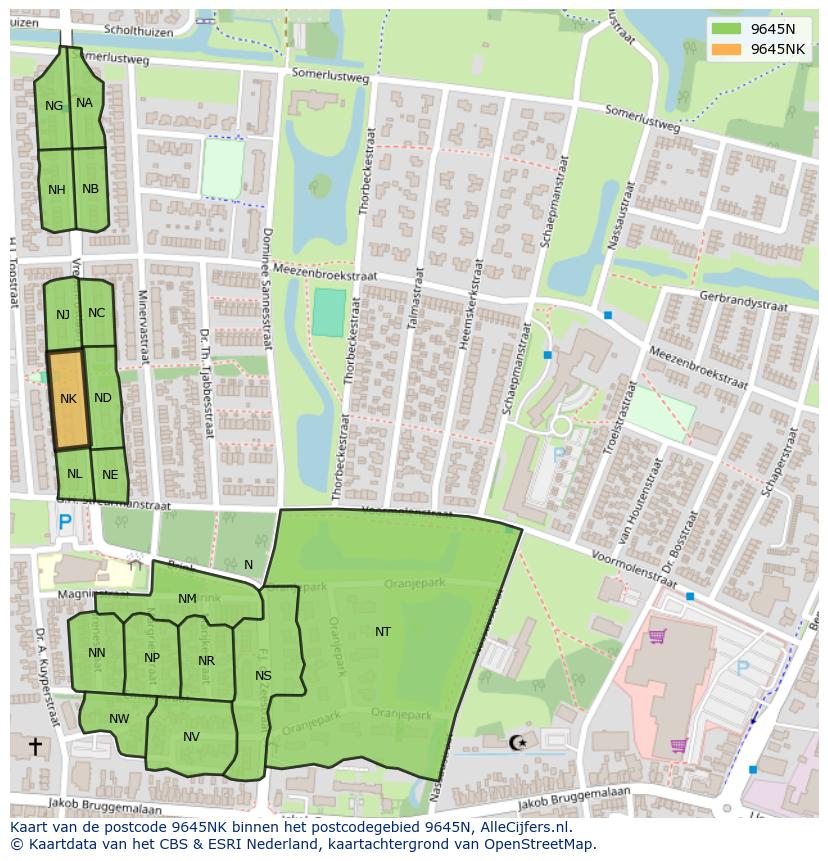 Afbeelding van het postcodegebied 9645 NK op de kaart.