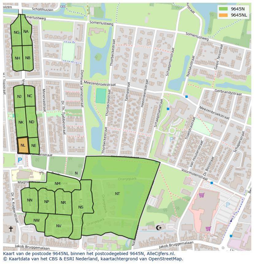 Afbeelding van het postcodegebied 9645 NL op de kaart.