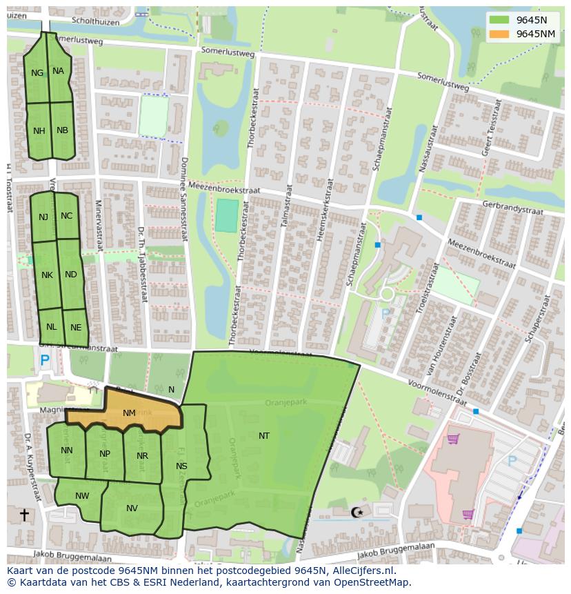 Afbeelding van het postcodegebied 9645 NM op de kaart.