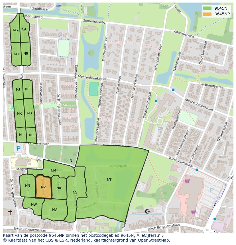 Afbeelding van het postcodegebied 9645 NP op de kaart.
