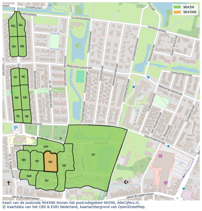 Afbeelding van het postcodegebied 9645 NR op de kaart.