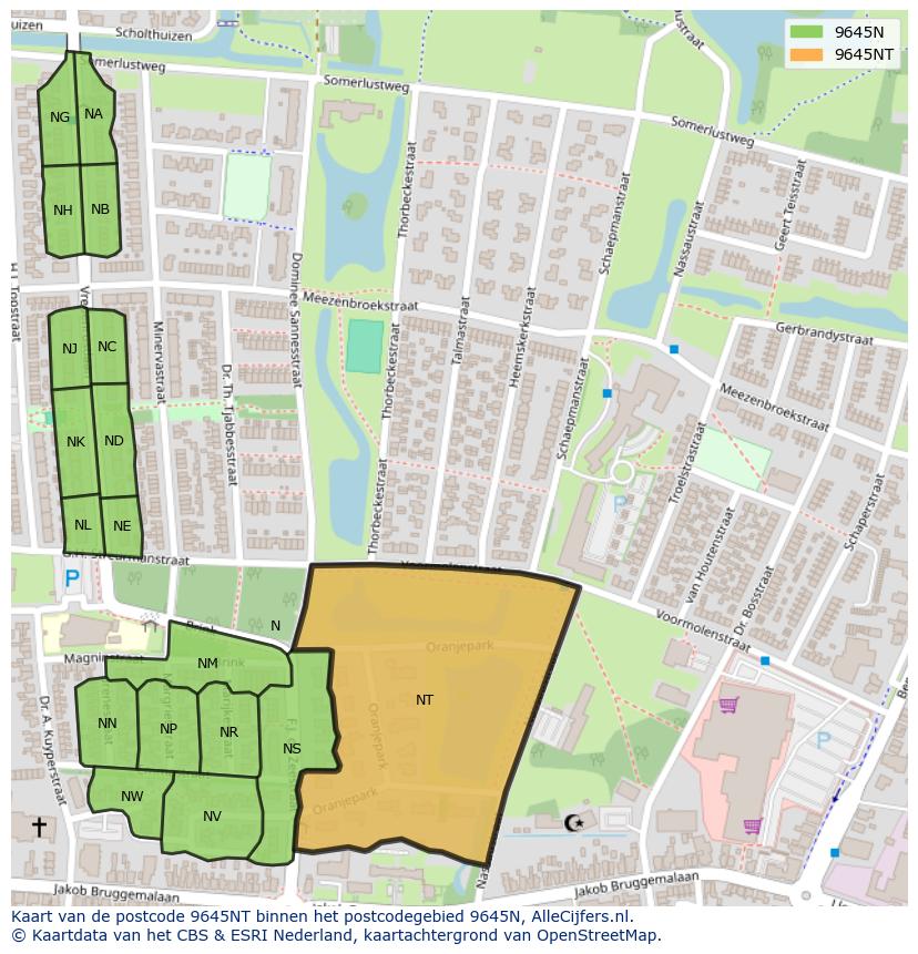 Afbeelding van het postcodegebied 9645 NT op de kaart.