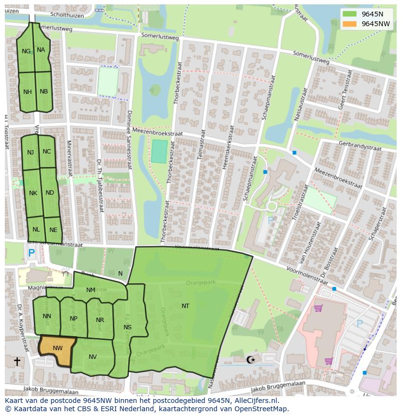 Afbeelding van het postcodegebied 9645 NW op de kaart.