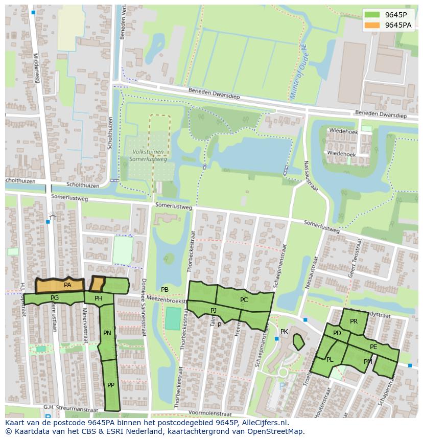 Afbeelding van het postcodegebied 9645 PA op de kaart.