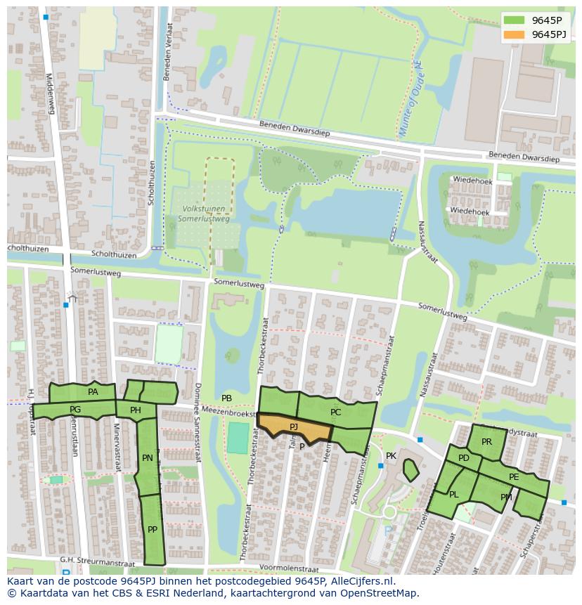 Afbeelding van het postcodegebied 9645 PJ op de kaart.