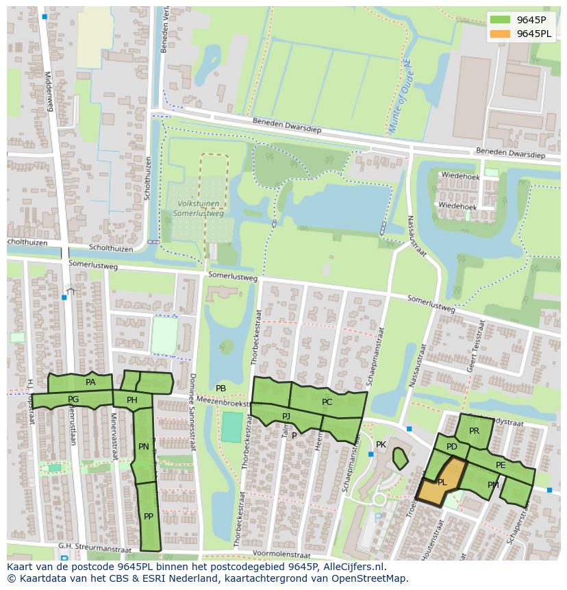 Afbeelding van het postcodegebied 9645 PL op de kaart.