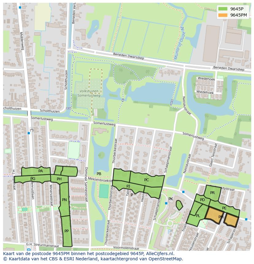 Afbeelding van het postcodegebied 9645 PM op de kaart.