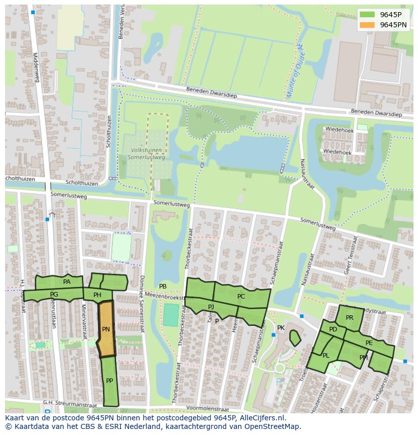 Afbeelding van het postcodegebied 9645 PN op de kaart.